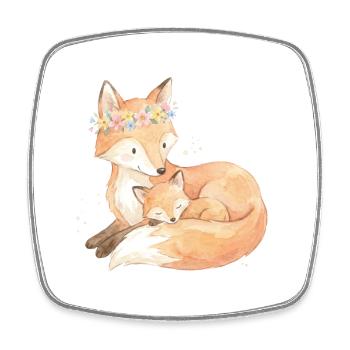 Fox mother and cub with flower wreath - Square fridge magnet - white - Front