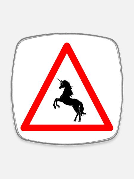 Beware Unicorns Ahead - Square fridge magnet - white