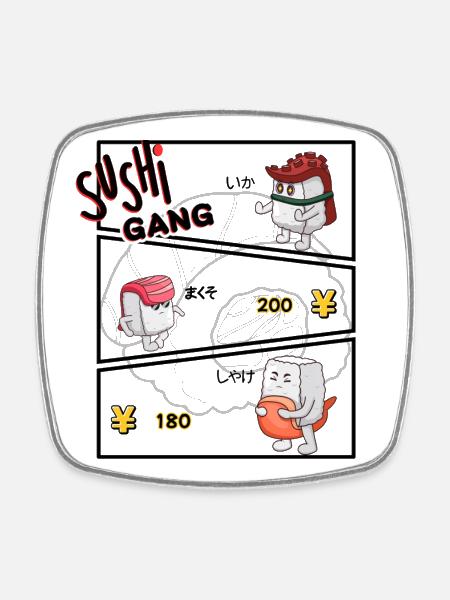 Sushi Gang Comicfiguren - Viereckiger Kühlschrankmagnet - Weiß