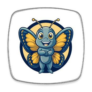 Schmetterlings-Kawaii-Maskottchen-Cartoon-Clipart-Logo-Abzeichen - Viereckiger Kühlschrankmagnet - Weiß - Vorne