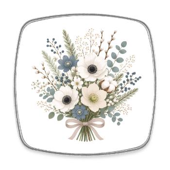 Bouquet d’hiver en blanc et bleu glace - Magnet carré - blanc - Devant
