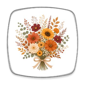 Autumn bouquet with sunflowers & wildflowers - Square fridge magnet - white - Front