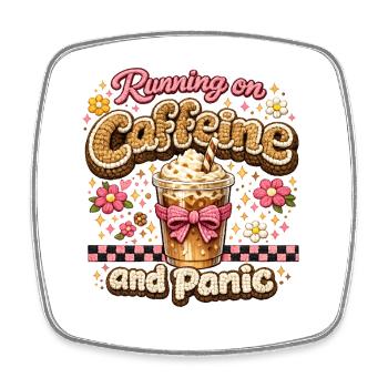 Running on coffee and panic - Square fridge magnet - white - Front