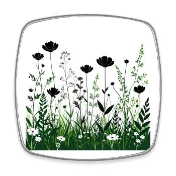 Black Green Wildflowers Silhouettes - Square fridge magnet - white - Front