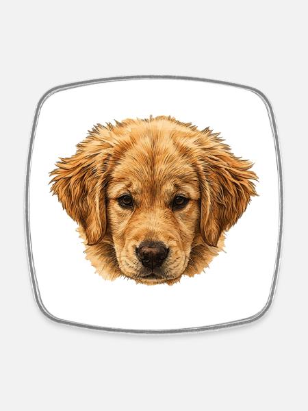 Golden Retriever Portrait, Doggy - Square fridge magnet - white