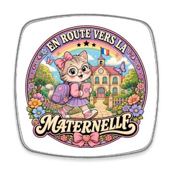 Chaton Mignon Rentrée Scolaire Maternelle - Magnet carré - blanc - Devant