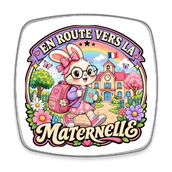 Lapin Mignon Rentrée Scolaire Maternelle - Magnet carré - blanc - Devant