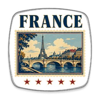 Paris Vintage Stamp Tour - Square fridge magnet - white - Front