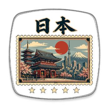 Tokio Reisepost im Vintage Stil - Viereckiger Kühlschrankmagnet - Weiß - Vorne