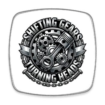 Gear Core: Shift Gear Turning Heads - Square fridge magnet - white - Front