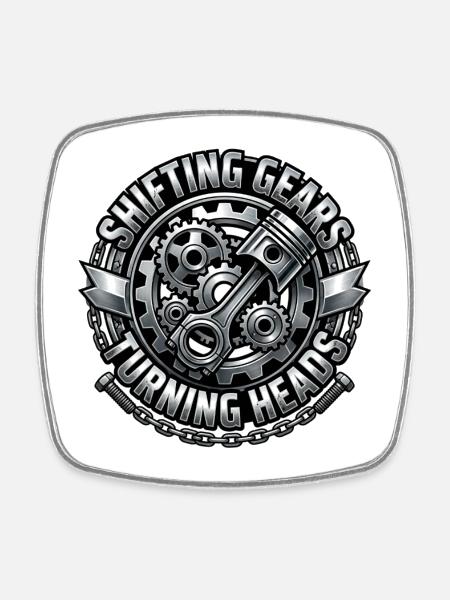 Gear Core: Shift Gear Turning Heads - Square fridge magnet - white