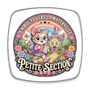 Chaton Maternelle Petite Section Fille - Magnet carré - blanc - Devant