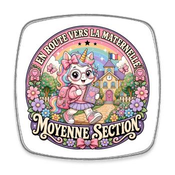 Licorne Maternelle Moyenne Section Fille - Magnet carré - blanc - Devant