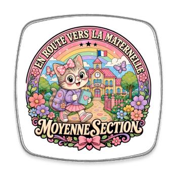 Chaton Maternelle Moyenne Section Fille - Magnet carré - blanc - Devant