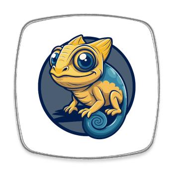 Chameleon Kawaii Maskottchen Cartoon Clipart Logo Abzeichen - Viereckiger Kühlschrankmagnet - Weiß - Vorne