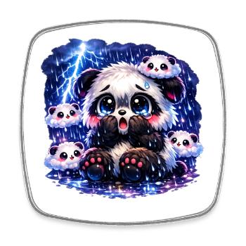 Panda de la peur de l’orage – Mignon, panique et duveteux - Magnet carré - blanc - Devant