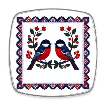 Motif de broderie de duo d’oiseaux rouge-bleus - Magnet carré - blanc - Devant