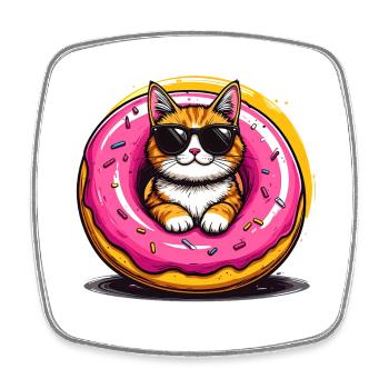 Donut de chat avec lunettes de soleil - Magnet carré - blanc - Devant