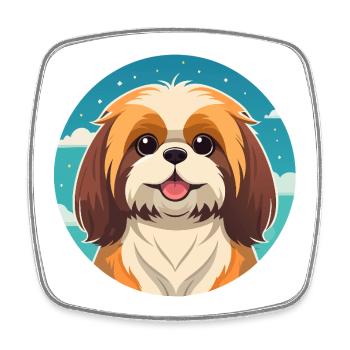 Shih Tzu mignon (Portrait comique) - Magnet carré - blanc - Devant
