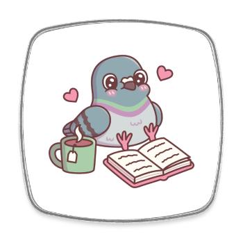 Le mignon pigeon assis adore lire - Magnet carré - blanc - Devant