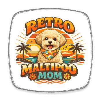 Maman rétro Maltipoo : Sunset Design des années 70 - Magnet carré - blanc - Devant