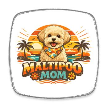 Chemise de maman Maltipoo Coucher de soleil rétro années 70 - Magnet carré - blanc - Devant