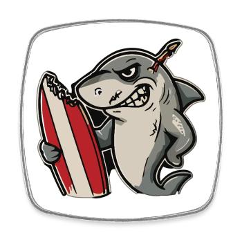 Surfeur requin avec planche de surf - Magnet carré - blanc - Devant