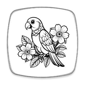 Papagei mit Blumen - Viereckiger Kühlschrankmagnet - Weiß - Vorne