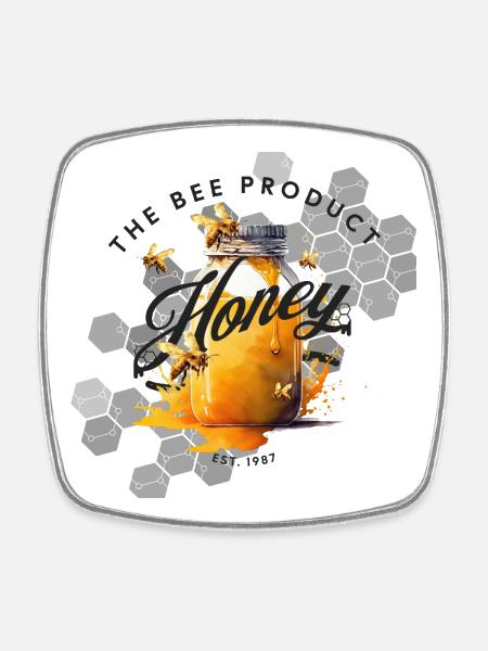 Honey jar with bee pattern - Square fridge magnet - white