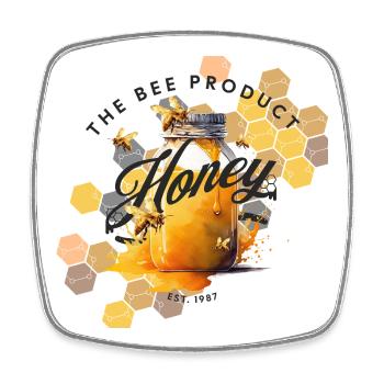 Honigglas & Bienen Hexagonen - Viereckiger Kühlschrankmagnet - Weiß - Vorne