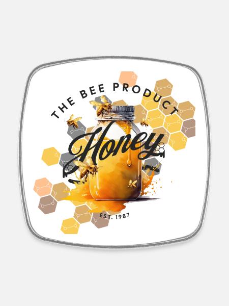 Honey Jar & Bee Hexagons - Square fridge magnet - white