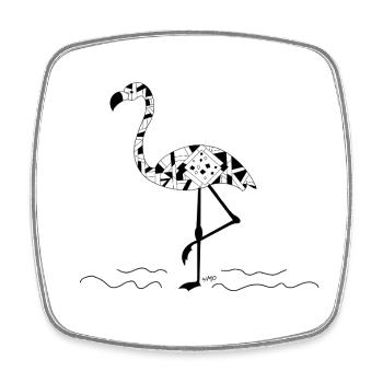 Flamingo Schwarz-Weiß-Mosaik - Viereckiger Kühlschrankmagnet - Weiß - Vorne