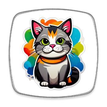 Chaton coloré avec ballons festifs - Magnet carré - blanc - Devant