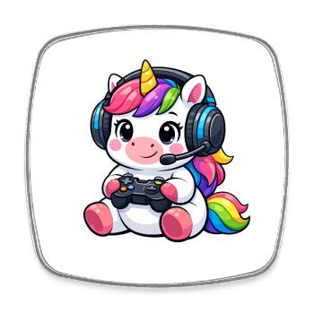 T-shirt licorne de jeu mignon Gamer Rainbow - Magnet carré - blanc - Devant