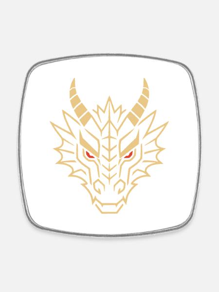 Gold Geometric Dragon Head - Square fridge magnet - white