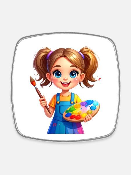 Brush Heroine Painting Fun Painter Artist - Square fridge magnet - white