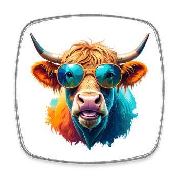 Vache des Highlands avec lunettes de soleil Jeu des couleurs - Magnet carré - blanc - Devant