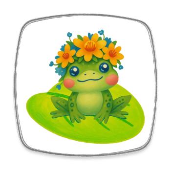 Grenouille mignonne avec une couronne de fleurs - Magnet carré - blanc - Devant