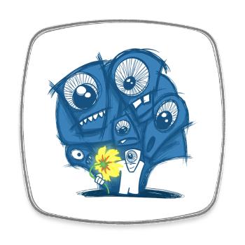 Monstres aux yeux bleus avec une fleur - Magnet carré - blanc - Devant