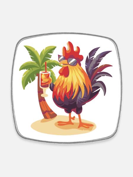 Palmier d’été Coq - Magnet carré - blanc