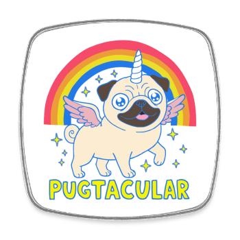 Pugicorn Niedlicher Kawaii Einhorn Mops Regenbogen - Viereckiger Kühlschrankmagnet - Weiß - Vorne