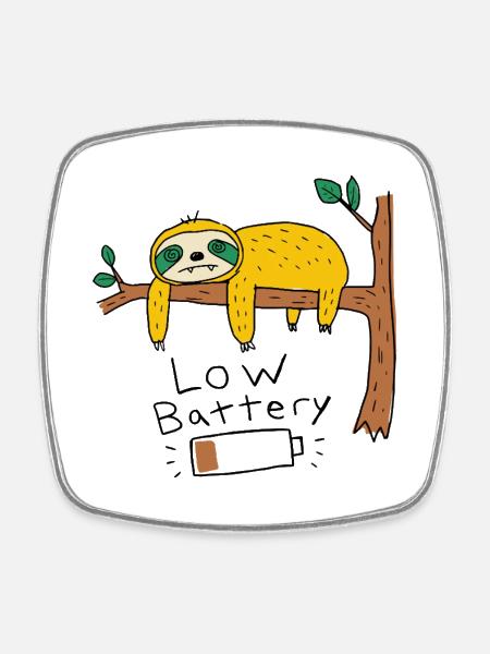 Low Battery: Funny Lazy Sloth - Square fridge magnet - white