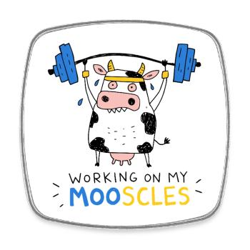 Travailler sur mes Mooscles : Funny Fitness - Vache de salle de sport - Magnet carré - blanc - Devant