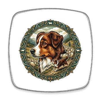 Portrait du Berger australien - Magnet carré - blanc - Devant