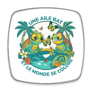 Caméléons et Papillons – Le Monde se Colore - Magnet carré - blanc - Devant