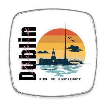 Dublin Retro Skyline – Coucher de soleil vintage irlandais - Magnet carré - blanc - Devant