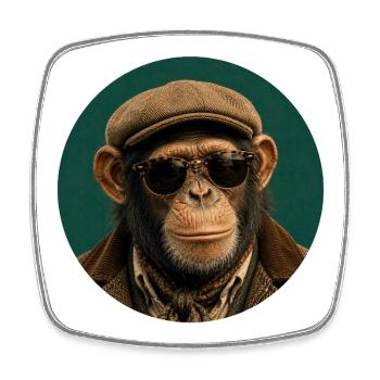 Retro chimpanzee with hat and style glasses - Square fridge magnet - white - Front