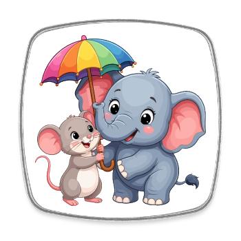 Bunter Elefant mit Regenbogen Schirm - Viereckiger Kühlschrankmagnet - Weiß - Vorne