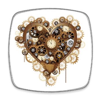Heart Love Steampunk Retro Uhrwerk-Maschinen - Viereckiger Kühlschrankmagnet - Weiß - Vorne