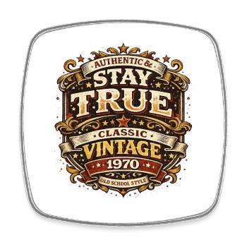 T-shirt rétro vintage Stay True des années 1970 - Magnet carré - blanc - Devant